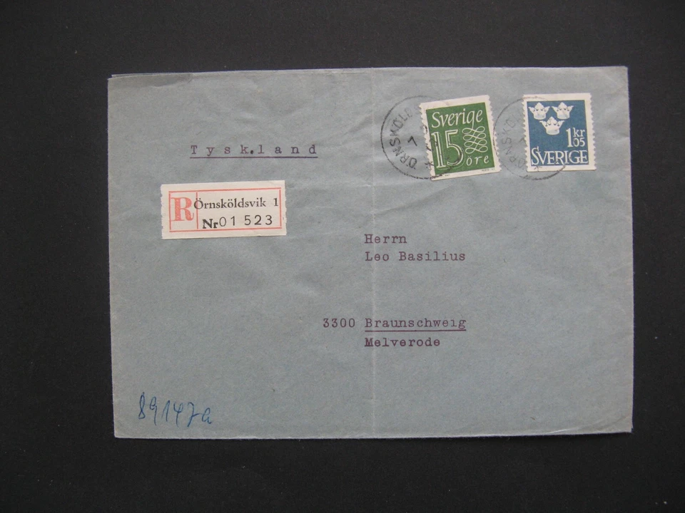 SWEDEN, R-cover Örnsköldsvik 1 to Germany 1963,  ao 1,05 Kr three crowns - Image 1 of 1