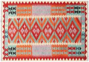 Afghan Maimana Kelim Teppich 120x180 Handgewebt Bunt Geometrisch Handarbeit b - Bild 1 von 5