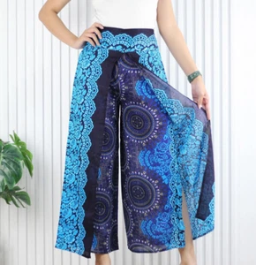 Women Wide Leg Pants Palazzo Lagenlook Bohemian Gypsy Hippie Trousers Wrap WLP - Picture 1 of 3