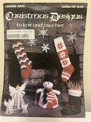 Vintage Leisure Arts Christmas Designs to Knit & Crochet  Pattern Leaflet #129 - Image 1 of 4