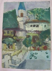 ANTIQUE OIL ON CARDBOARD PAINTING - Picture 1 of 10