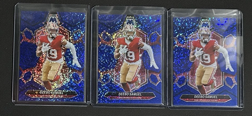 2024 Panini Mosaic Deebo Samuel #192 3 Card Lot Red & Blue Sparkle - Image 1 of 2