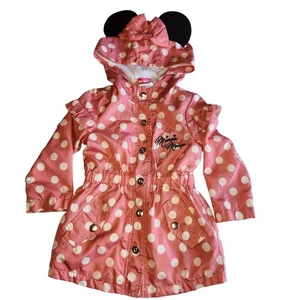Disney Junior Minnie Mouse Raincoat Pink Cream Polka Dot EARS Baby Girl 2Ts - Picture 1 of 10