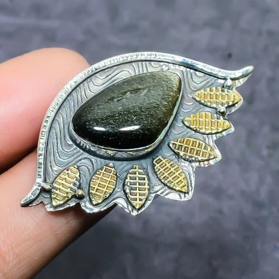 Ювелирное кольцо из стерлингового серебра 925 пробы с серебряным блеском обсидианом размер 6 d178 - Изображение 1 из 3