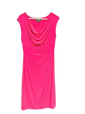 Lauren Ralph Lauren Dress Womens 8 pink Ruched drape neck Cap Sleeve Sheath - Image 1 of 4
