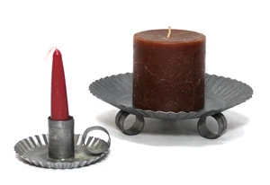Ruffled & Crimped Tin Metal Candle Holders Set 2 - Picture 1 of 6
