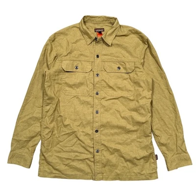 Patagonia Light Farrier Hemp Button L/S Work Shirt Yellow Khaki Mens Medium - Image 1 of 4