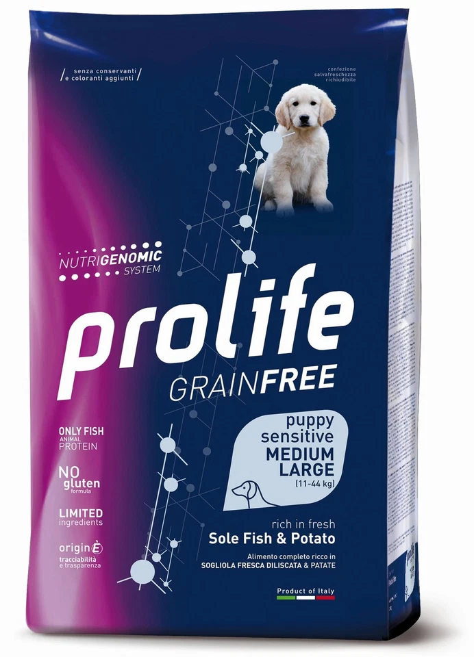 Prolife Dog GRAIN FREE Puppy Sensitive Sole Fish&Potate Medium/Large Crocchette - Immagine 1 di 1