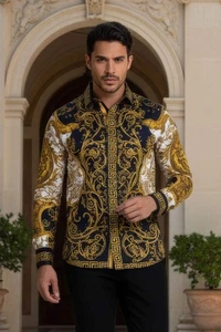 Barabas Herren Hemden griechisches Muster Medusa Strass B286ST - Bild 1 von 32