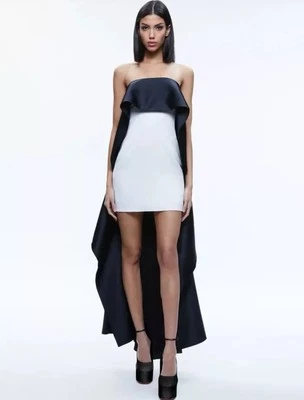 $895 VESTIDO ALICE + OLIVIA MUJER NEGRO BLANCO THENDA SIN TIRANTES ALTO BAJO Talla 2 Foto 1 de 4
