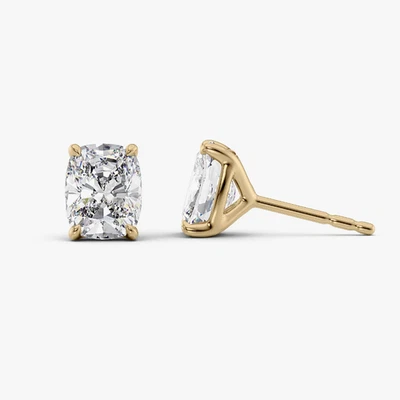 Gold Diamond Women Earring Lab Grown Cushion 2.00 Ct IGI  Certified 18k Yellow - Image 1 of 4