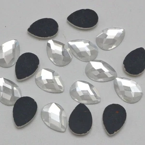 100 Clear Faceted Teardrop Flatback Glass Crystal Rhinestone Gems 10X14mm NoHole - Picture 1 of 5