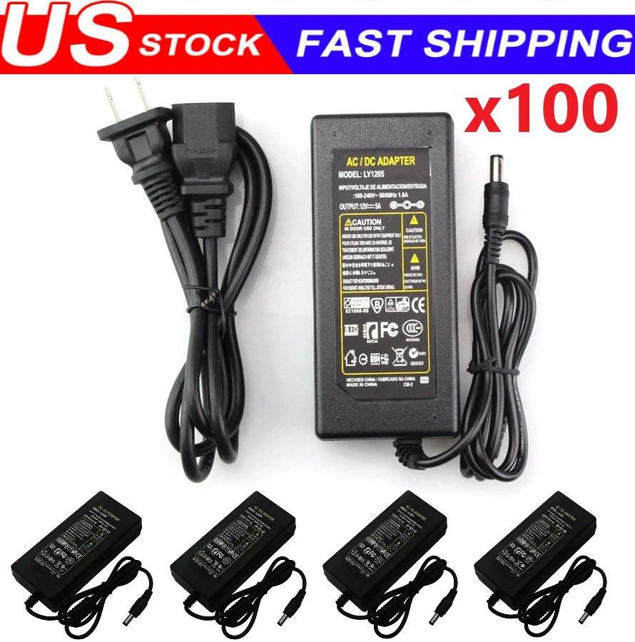 12V 5A 5 AMP 60W DC Power Supply Adapter Transformer LED Strip CCTV PC 5050 USA - Image 1 of 4
