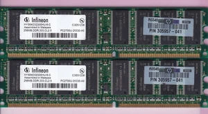 512MB 2x256MB PC2700 INFINEON HYS64D32300HU-6-C HP 305957-041 DDR-333 DDR1 Kit - Picture 1 of 3