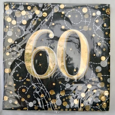 16 x 60 cumpleaños papel dorado brillante fiesta servilleta edad 60 3 capas Foto 1 de 3