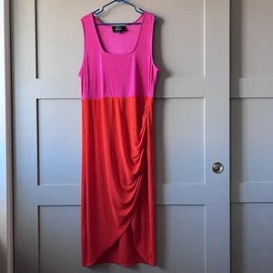 Nina Parker Dress Womens 3X Pink Red Colorblock Sleeveless Ruched Tulip Hem Maxi - Picture 1 of 9