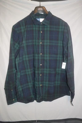  Old Navy Men's XL Tall new Flannel Navy Shirt  blue green Plaid Long Sleeve  - Image 1 of 4