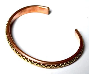 Pure Copper Astadhatu Cuff Bracelet - w/ Brass Wire Design - Root Chakra Jewelry - Picture 1 of 5