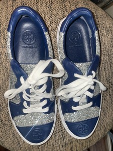 TORY BURCH "MILO"  Lace-Up Sneakers GLITTER NAPPA Leather Size 7