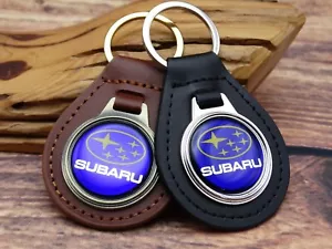 NEW RARE VINTAGE BLUE SUBARU CAR GENUINE LEATHER KEY FOB CHAIN RING Automotive - Picture 1 of 7