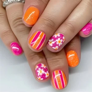 24pcs Square Acrylic Easy To Apply Press on With Flower - Picture 1 of 8