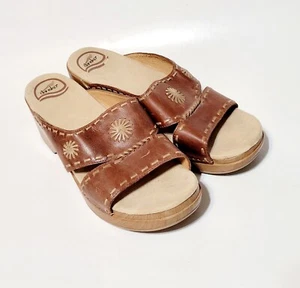 Dansko Sunny Summer Floral Brown Leather Sandals SlipOn Wedge Wms 41EU 10.5-11US - Picture 1 of 18