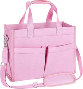 Canvas-Arbeitstasche für Frauen, 13,3 Zoll x 5,6 Zoll x 10,2 Zoll, verstellbare Träger, rosa - Bild 1 von 7