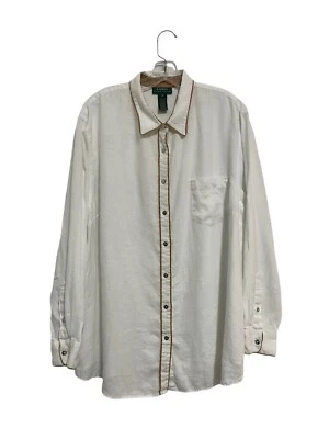 Camisa Ralph Lauren para mujer 100 % lino talla 3X manga larga abotonada blanca LRL Foto 1 de 4