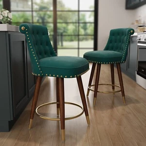 Counter Height Bar Stool, 24" Swivel Upholstered Bar Chair with Back for Kitchen - Picture 1 of 56
