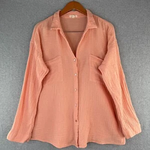 Eileen Fisher Peach Button Up Blouse Organic Cotton Size XL Costal Boho Casual - Picture 1 of 5