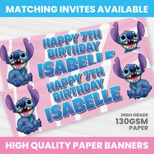 STITCH BIRTHDAY BANNER PERSONALISED ANY NAME LILO & STITCH PARTY BANNER GIRL - Picture 1 of 1
