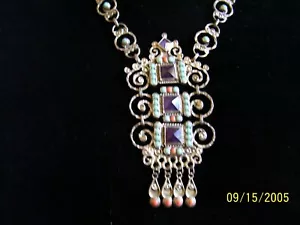 Estate VTG Mexican Sterling Necklace Amethyst Turquoise & Coral Stones Stunning - Picture 1 of 12