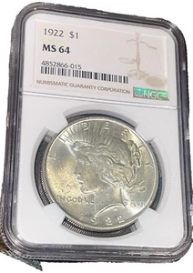 1922 Peace Silver Dollar MS64 NGC ๐NICE๐ 100+ Years Old !! - Picture 1 of 5