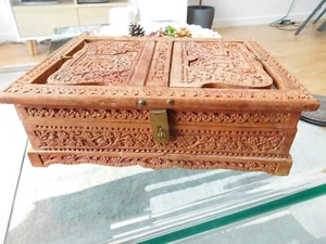 Unusual Ornately Carved Indian Hardwood Box could be used as Jewellery Box - Picture 1 of 15