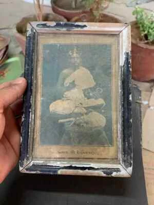 Vintage Hindu Hermit Dev Vijayji Small Black & White Photograph Wooden Frame - Image 1 of 4