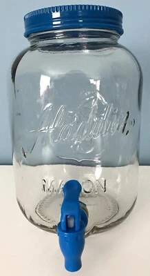 Стеклянный дозатор напитков в стиле банки Aladdin Mason с синей крышкой и носиком - Изображение 1 из 4