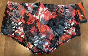TYR Men's 38 Red Black White Swim Suit Briefs Trunks Lines LAGUNA SECA MODEL New - Picture 1 of 12