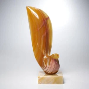 Scultura uccellino colomba grande metà secolo pietra onice astratta 15"h vintage - Foto 1 di 6
