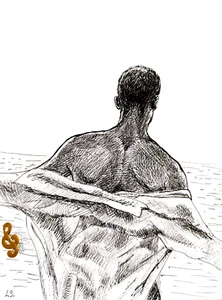 unusual drawing of a male musician on vacation gay interest, rear + Signed 20х15 - Picture 1 of 6