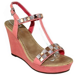 New women's shoes sandals open toe wedge coral rhinestones casual party summer - Picture 1 of 7