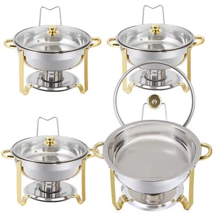 Scaldavivande Rotondi per Buffet 4 Confezioni 5 Qt Coperchio Oro e Argento - Foto 1 di 22