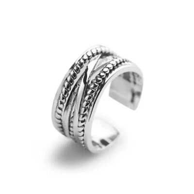 Anello Aperto Intrecciato In Argento Sterling Unisex N - P - Immagine 1 di 4