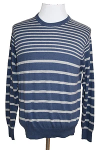 Pullover girocollo uomo Peter Millar misto seta/cashmere maglione a righe blu L - Foto 1 di 4