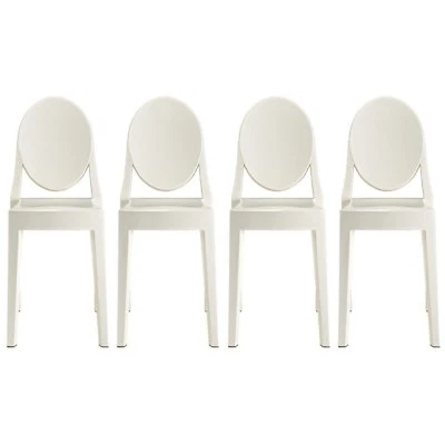 Set of 4 Stackable Mid Century Modern Plastic Dining Side Chairs White - Image 1 of 4