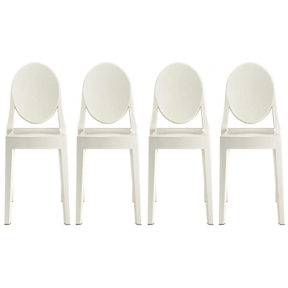 Set of 4 Stackable Mid Century Modern Plastic Dining Side Chairs White - Image 1 of 4