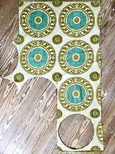 Chenille Upholstery Fabric Remnant For Pillows, Aqua Gold Cream - Picture 1 of 8