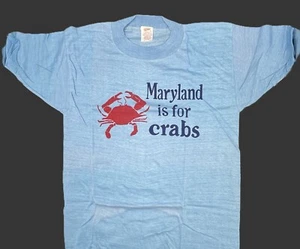 Vintage 70's Maryland Is For Crabs T Shirt DEADSTOCK NOS Blue Hanco SMALL - Picture 1 of 4