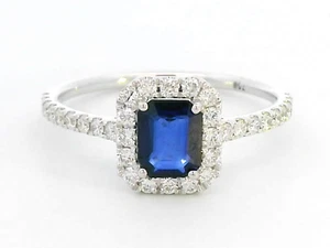 Octagon Blue Sapphire & Diamond Halo Ring In 18k Gold - Picture 1 of 4
