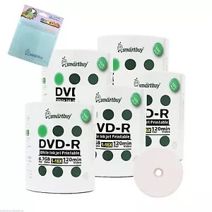 500 Smartbuy 16X DVD-R 4,7 GB disco bianco stampabile a getto d'inchiostro + panno in microfibra GRATIS - Foto 1 di 4