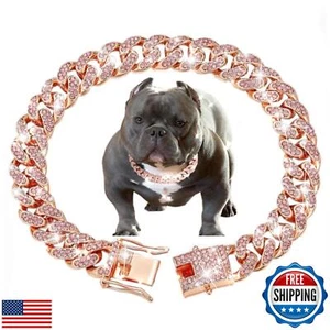 Cuban Link Hundehalsband Rose Glod Kristall Hundehalskette Metallkette Halsband mit - Bild 1 von 5